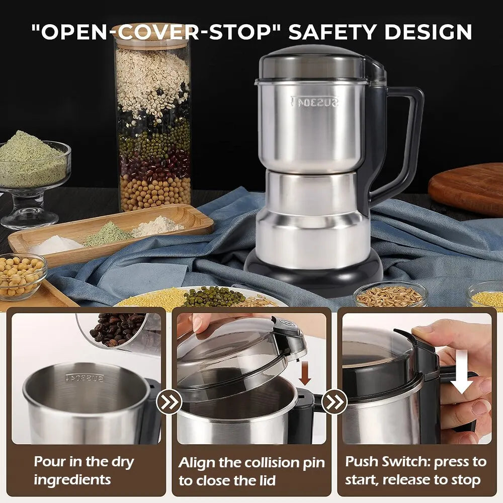 High-Power Electric Coffee Grinder - Multifunctional Machine for Kitchen, Cereal, Nuts, Beans, Spices, and Grains - Elevate Your Home Coffee Experience